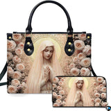 Our Lady of the Rosary Blush Peach Roses Handbag and Wallet Set