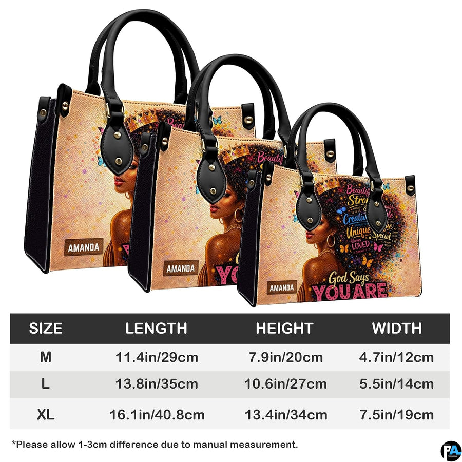 Proportion comparison panel for afro queen portrait handbag