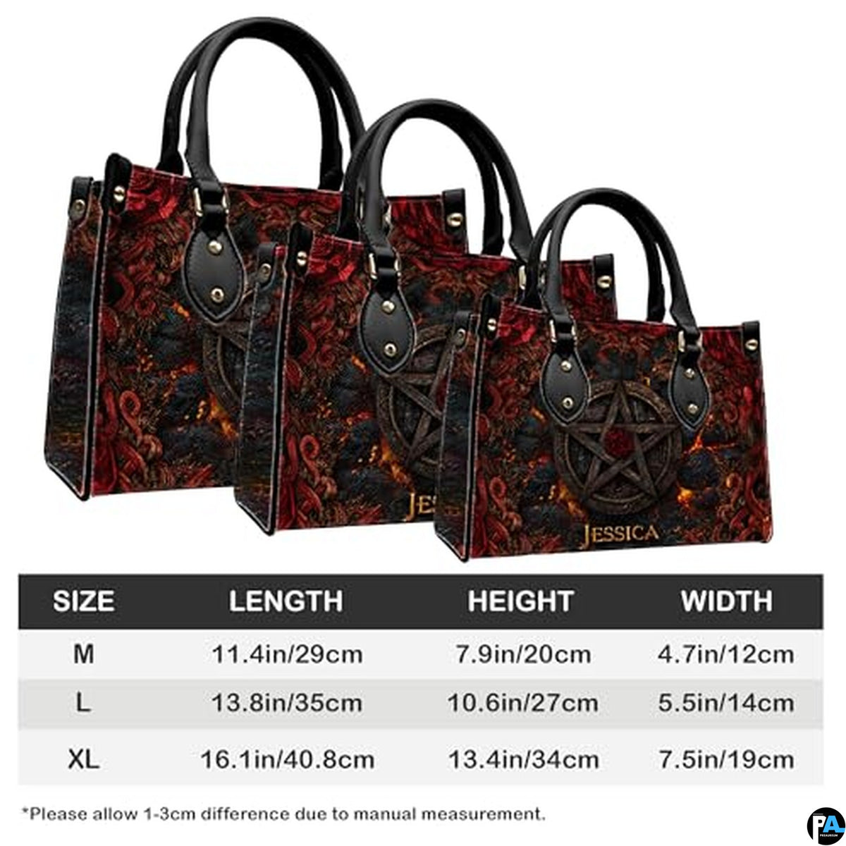 Personalized Halloween Leather Handbag – Custom Witch 3D Printing Effect Purses For Women – Spooky Gothic Shoulder Bag