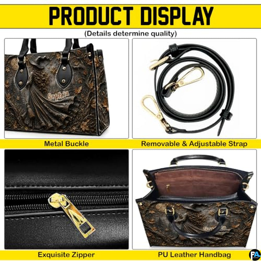Personalized Witch Handbag with Purse, Custom Name Gothic Leather Bag Set for Women, Halloween Shoulder Bag, Witch Gift