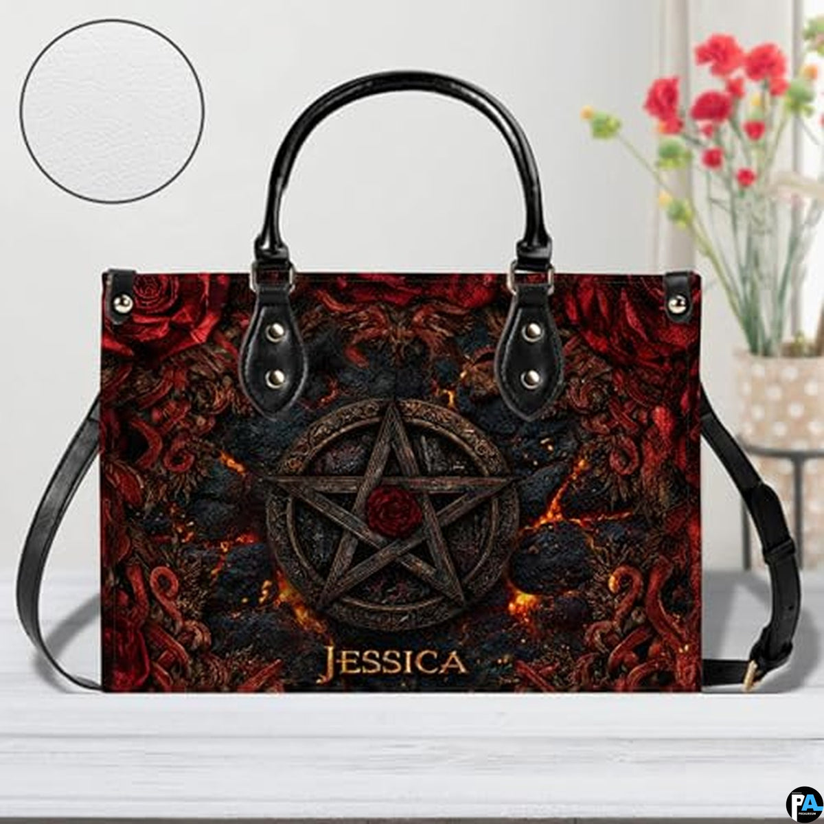 Personalized Halloween Leather Handbag – Custom Witch 3D Printing Effect Purses For Women – Spooky Gothic Shoulder Bag