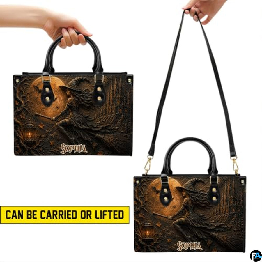 Personalized Witch Handbag with Purse, Custom Name Gothic Leather Bag Set for Women, Halloween Shoulder Bag, Witch Gift