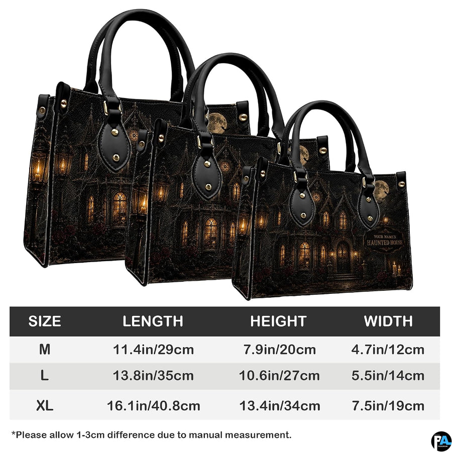 Side perspective highlighting silhouette and exterior profile of gothic mansion art item.