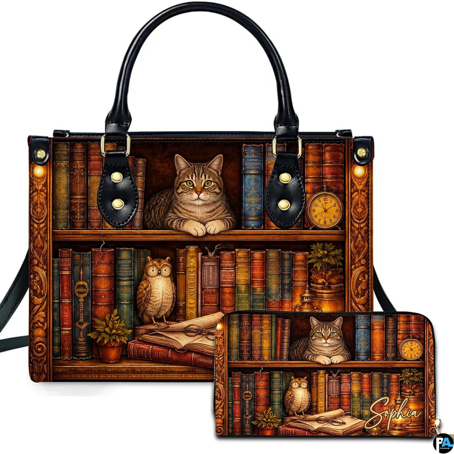Personalized Book Lover Leather Handbag for Women, 3D Bookstore Library Tote Bag, Literary Gift for Readers, Bookworms