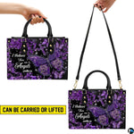 Purple hydrangea butterfly cross handbag paired with matching wallet in deep violet theme.