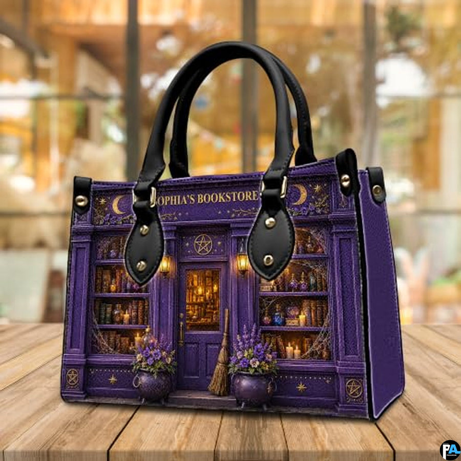 Personalized Book Lover Leather Handbag for Women, 3D Bookstore Library Tote Bag, Literary Gift for Readers, Bookworms