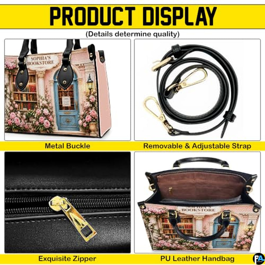 Personalized Book Lover Leather Handbag for Women, 3D Bookstore Library Tote Bag, Literary Gift for Readers, Bookworms