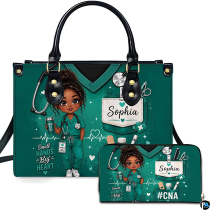 Teal nurse scrub art depicting an illustrated medical uniform and clinical stethoscope on companion items.