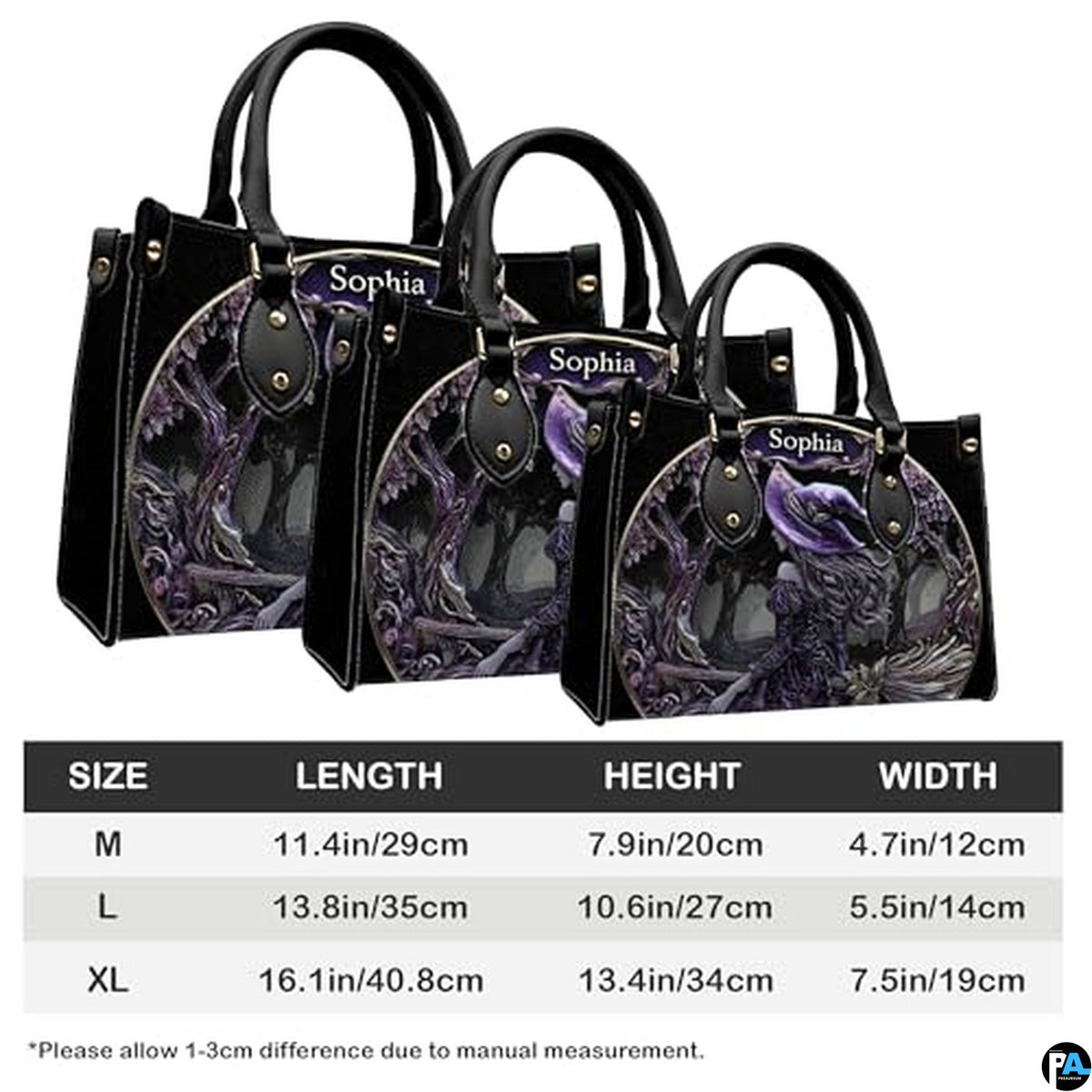 Personalized Halloween Leather Handbag – Custom Witch 3D Printing Effect Purses For Women – Spooky Gothic Shoulder Bag
