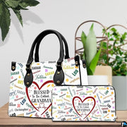 Mothers Day Gift Leather Bag- Personalized Grandmas Purse With Grandkids Names, Grandma Handbag Birthday Gifts For Mom Women