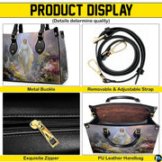Product display infographic showing zipper, buckle, strap, and interior structure.