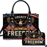 Patriotic bald eagle and American flag handbag and matching wallet set