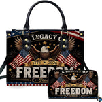 Patriotic bald eagle and American flag handbag and matching wallet set
