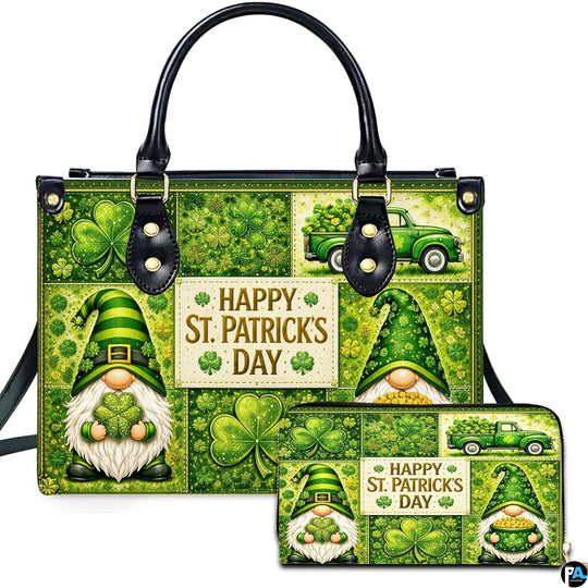 Gnome clover handbag and matching wallet with green collage and vintage pickup