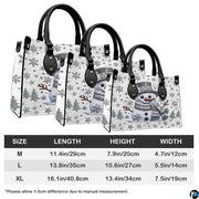 Back view displaying repeating glistening snowman artwork and metallic snowflake graphics.