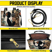 Product diagram highlighting handle buckles, removable shoulder strap, zipper pull, and lining.