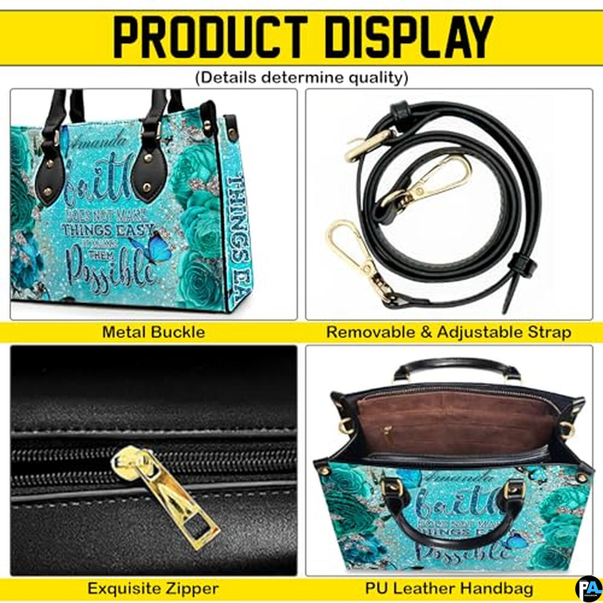 Personalized Flower Floral and Inspirational Handbag - Design 01