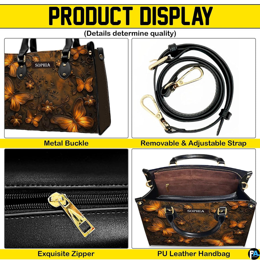 Feature collage illustrating top handles, carrying strap, secure closure, and interior lining view.