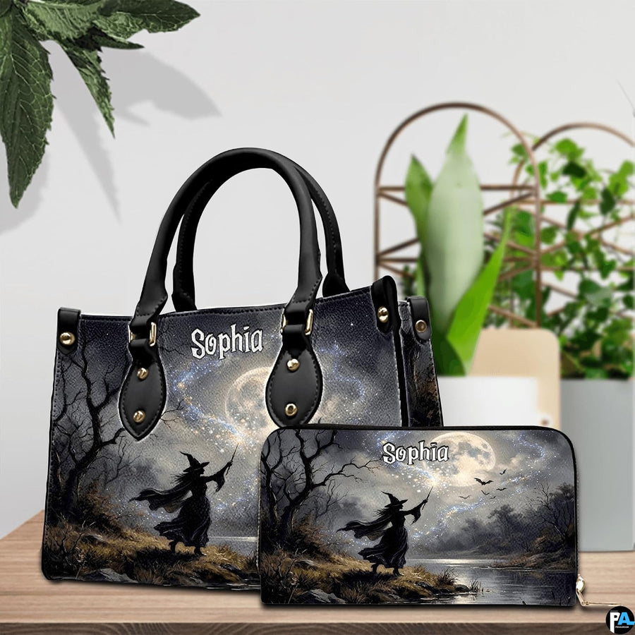 Frontal presentation highlighting the witch casting spell art design on the primary accessory silhouette.