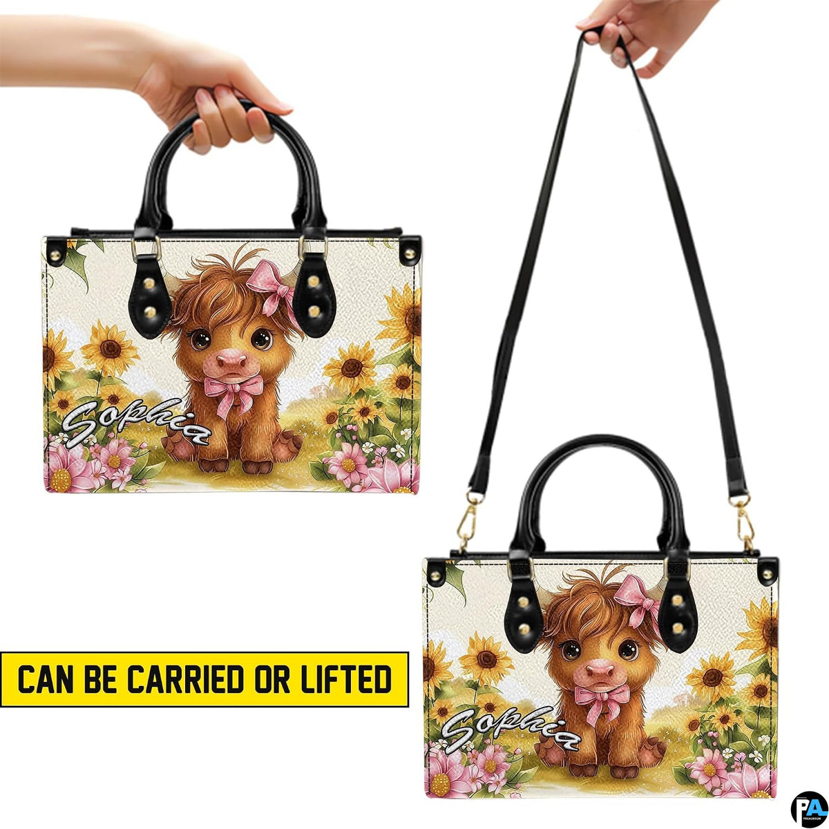 Demonstration collage illustrating dual handheld and over-shoulder carrying arrangements