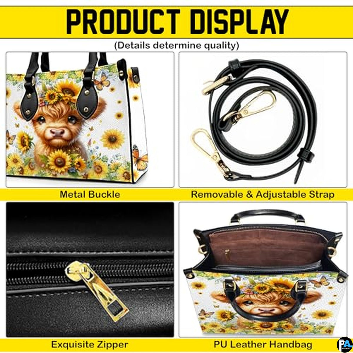 Highland Cow Leather Handbag Custom Cow Purse for Women Country Farm PU Leather Tote Gifts for Farmers Girls Mom Gift