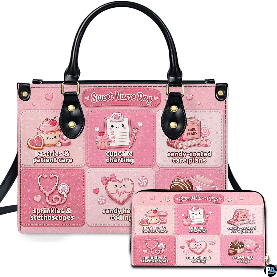 Sweet nurse day dessert art depicting smiling cupcakes and candy stethoscopes on coordinating companion accessories.
