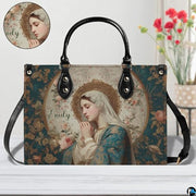 Custom Catholic Virgin Mary Leather Bag, Personalized Name Handbags and Purses for Christian Women Religious Bag Gifts