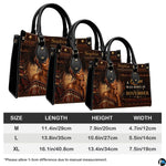 Measurement chart with regal African woman handbags in three sizes