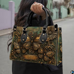 Personalized Animal Leather Handbag – Custom Name Flowers with 2D Print with 3D Effect – Gift for Gramma, Mom, Daughter