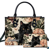 Fluffy Black Cat Art Botanical Cat Art Floral Print