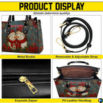 Open interior of handbag displaying lined storage compartment, zipper pocket, and dual slip pockets