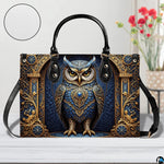 Interior view of baroque owl handbag showing open storage compartment with fabric lining