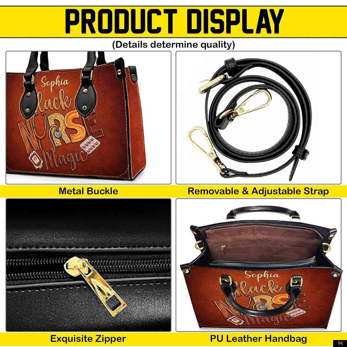 PREAUREUM "{split_values}" Personalized {collection_title} Leather Handbag