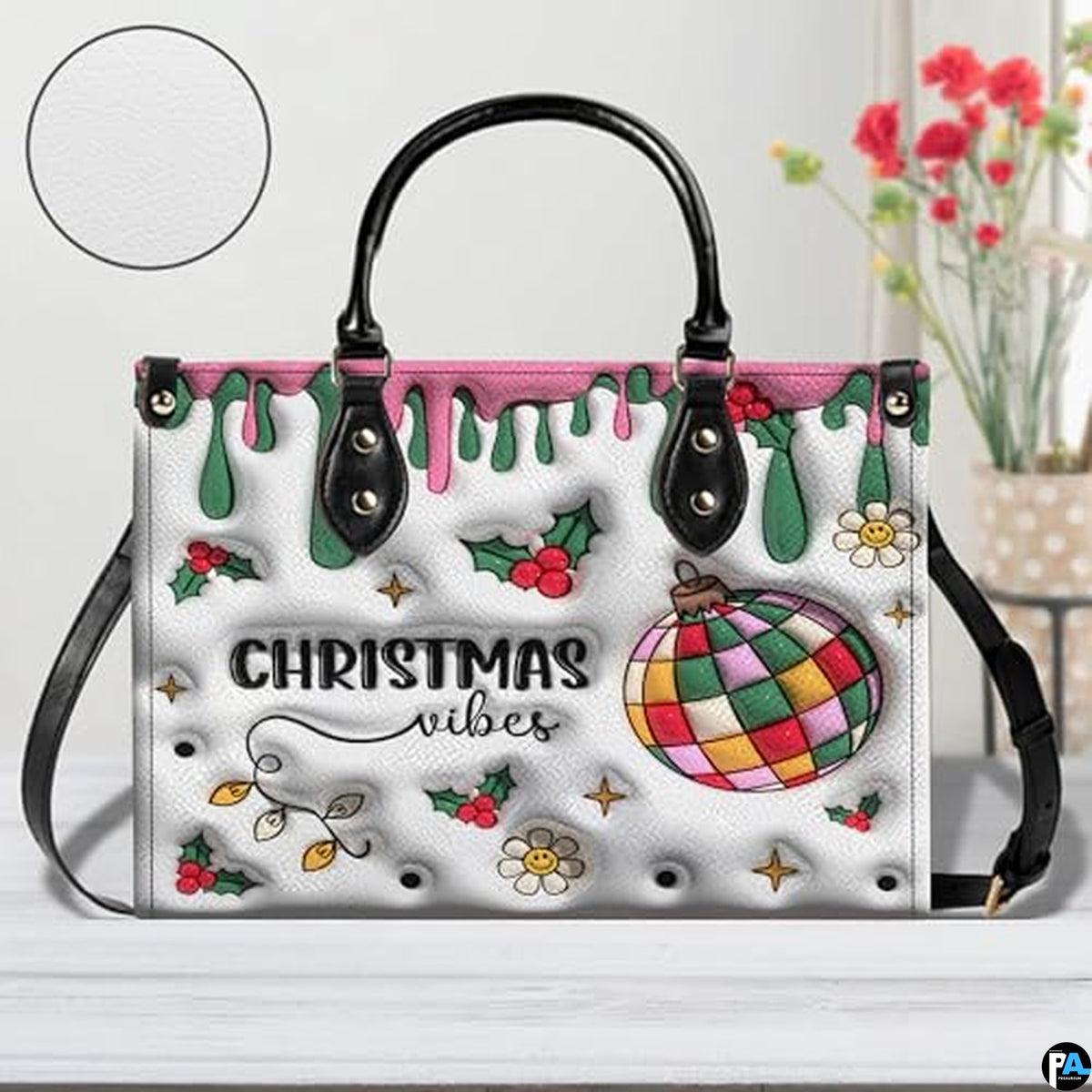 Personalized Christmas Decorations Drip Art Handbag, Removable Strap