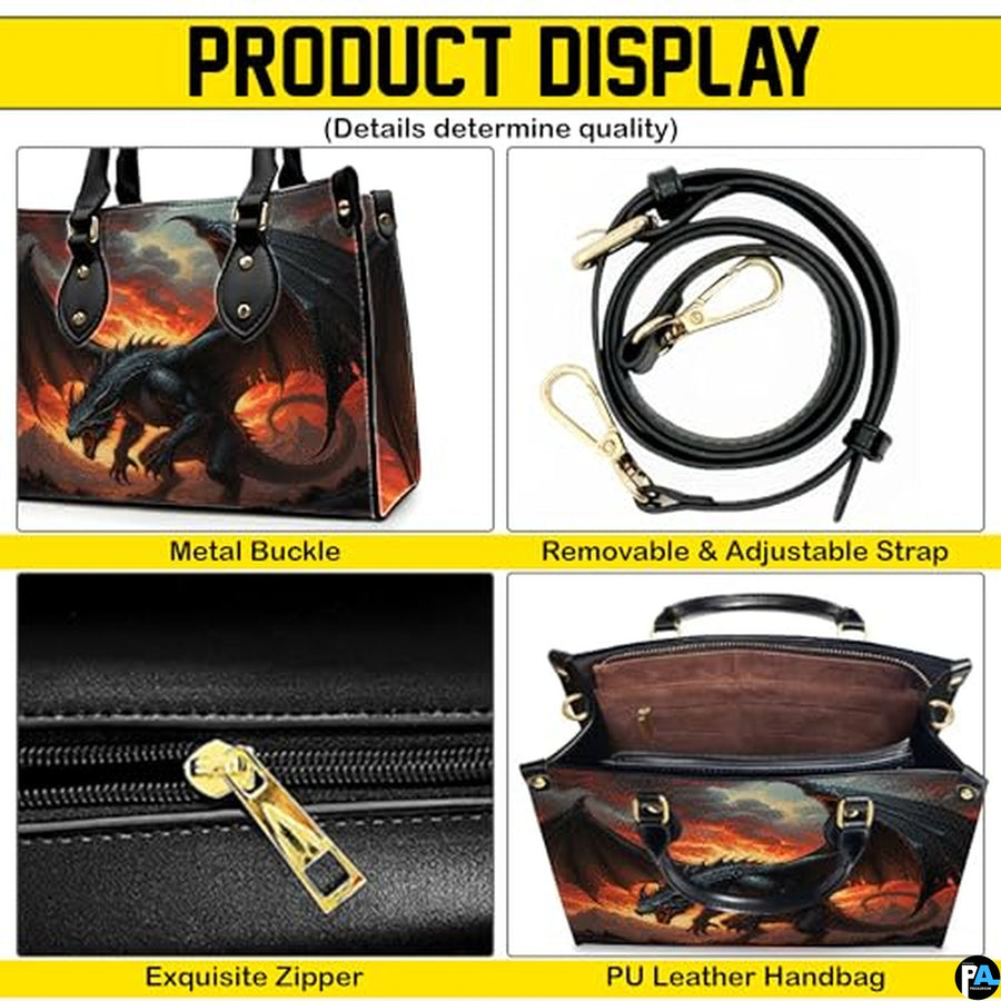 Personalized Black Dragon with Fiery Background Shoulder Bag
