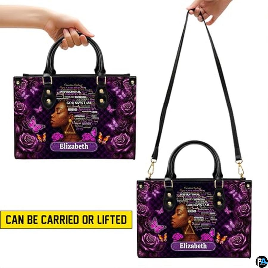Personalized African American Leather Bag, African Purse, Gifts for Black Girl Women, Black History Handbags
