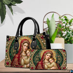 Interior view of Byzantine Madonna handbag showing interior lining and compartment layout
