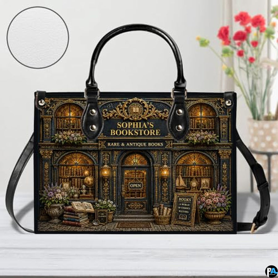 Personalized Book Lover Leather Handbag for Women, 3D Bookstore Library Tote Bag, Literary Gift for Readers, Bookworms