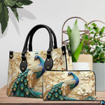 Blue gold peacock handbag and matching floral wallet