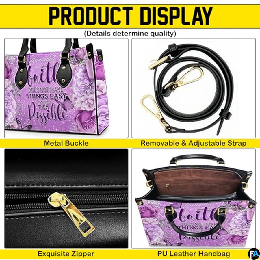 Personalized Flower Floral inspirational quote Handbag for Faith Gift