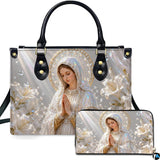 Pearlescent Madonna and Lilies Handbag and Matching Wallet Set