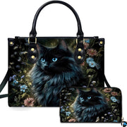 Black Cat Leather Bag – Vintage Cat Art Handbag, Stylish Animal-Themed Purse, Unique Gift for Cat Lovers