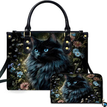 Black Cat Leather Bag – Vintage Cat Art Handbag, Stylish Animal-Themed Purse, Unique Gift for Cat Lovers