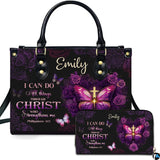 Purple Butterfly Cross Scripture Handbag Set
