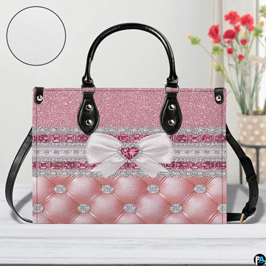Personalized Pink Quilted Jewel Bow Handbag, Removable Strap