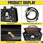 Detailed collage showcasing exterior structure and metallic accents of satchel.