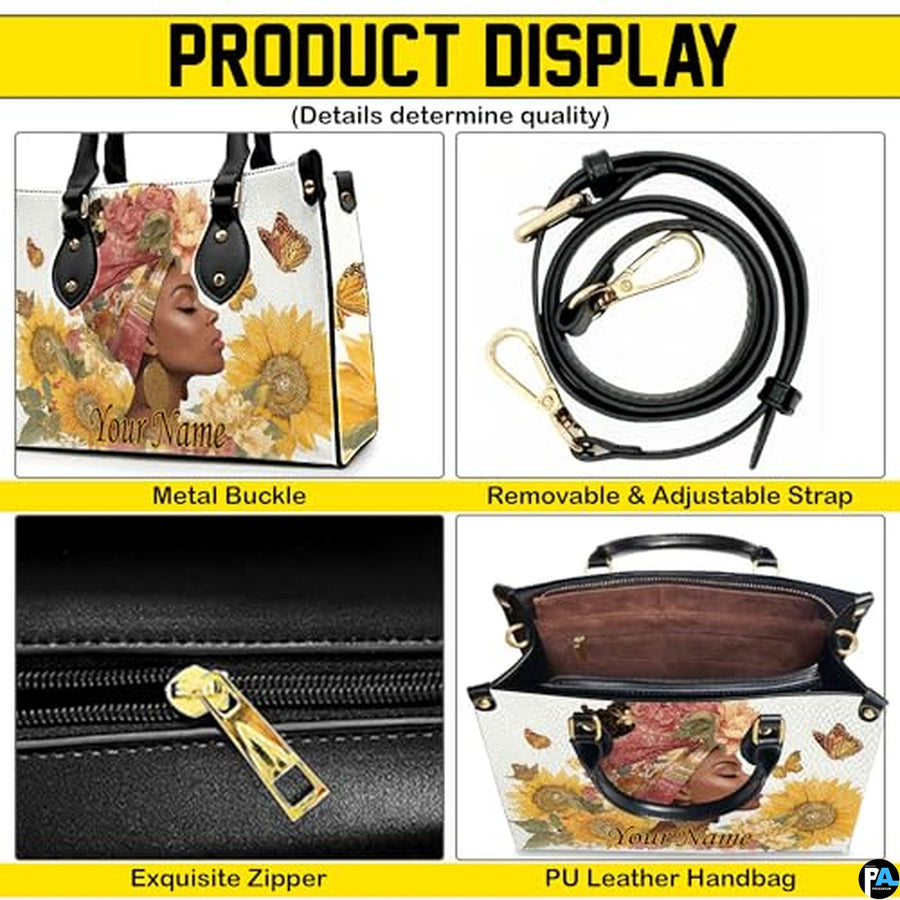 Personalized Black Women Leather Bag, Custom Name African Purses and Handbags Gifts for Mom Birthday Christmas Mothers Day