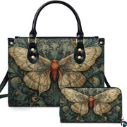 Personalized Butterfly Leather Handbag – Gothic Moon Bag with Adjustable Strap and Matching Witchcore Purse for Women