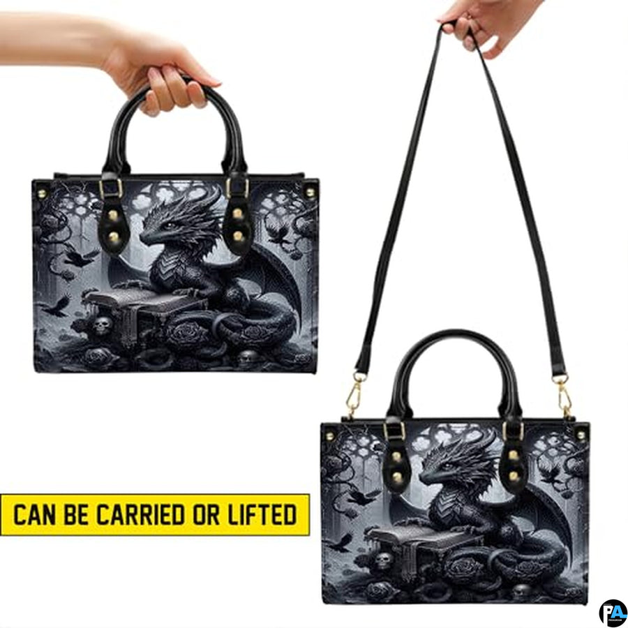 Personalized Dragon Leather Handbag, Fantasy Gothic Purse for Women, Mythical Shoulder Bag Gift for Dragon Lovers