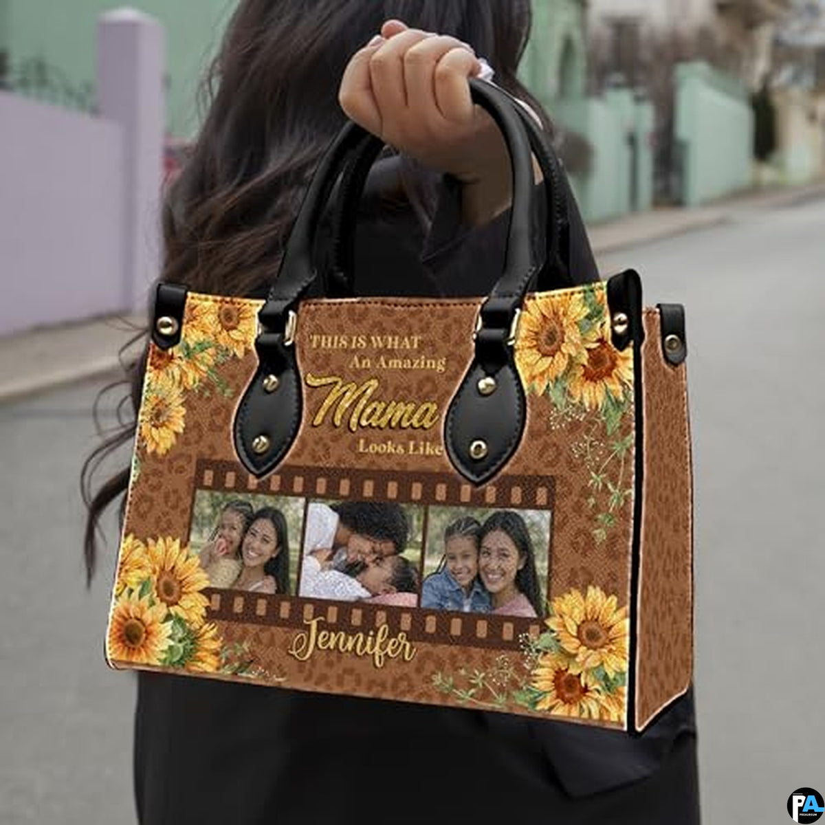 Personalized Leather Tote Bag and Purse for Mom Grandma, Custom Name Tote Bag, Birthday Gift for Mother, Grandma Gift Idea